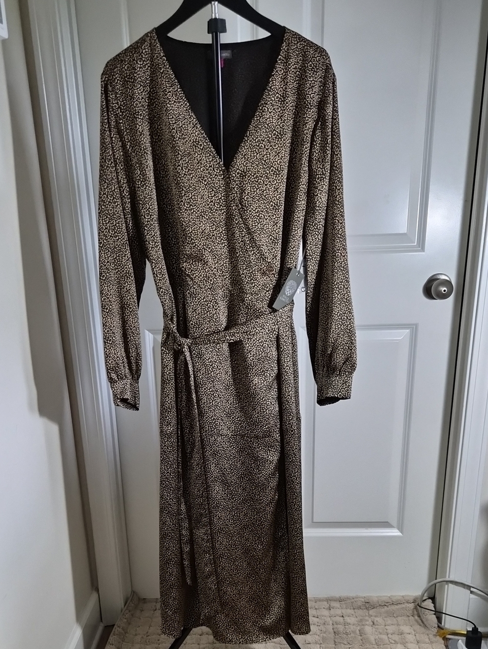 Vince Camuto Black with Gold Leopard Accent Wrap Dress